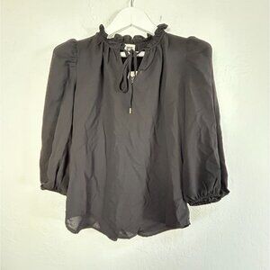 Anne Klein Womens Black Ruffle Tie-Neck Puff Sleeve Blouse Top Small New $79